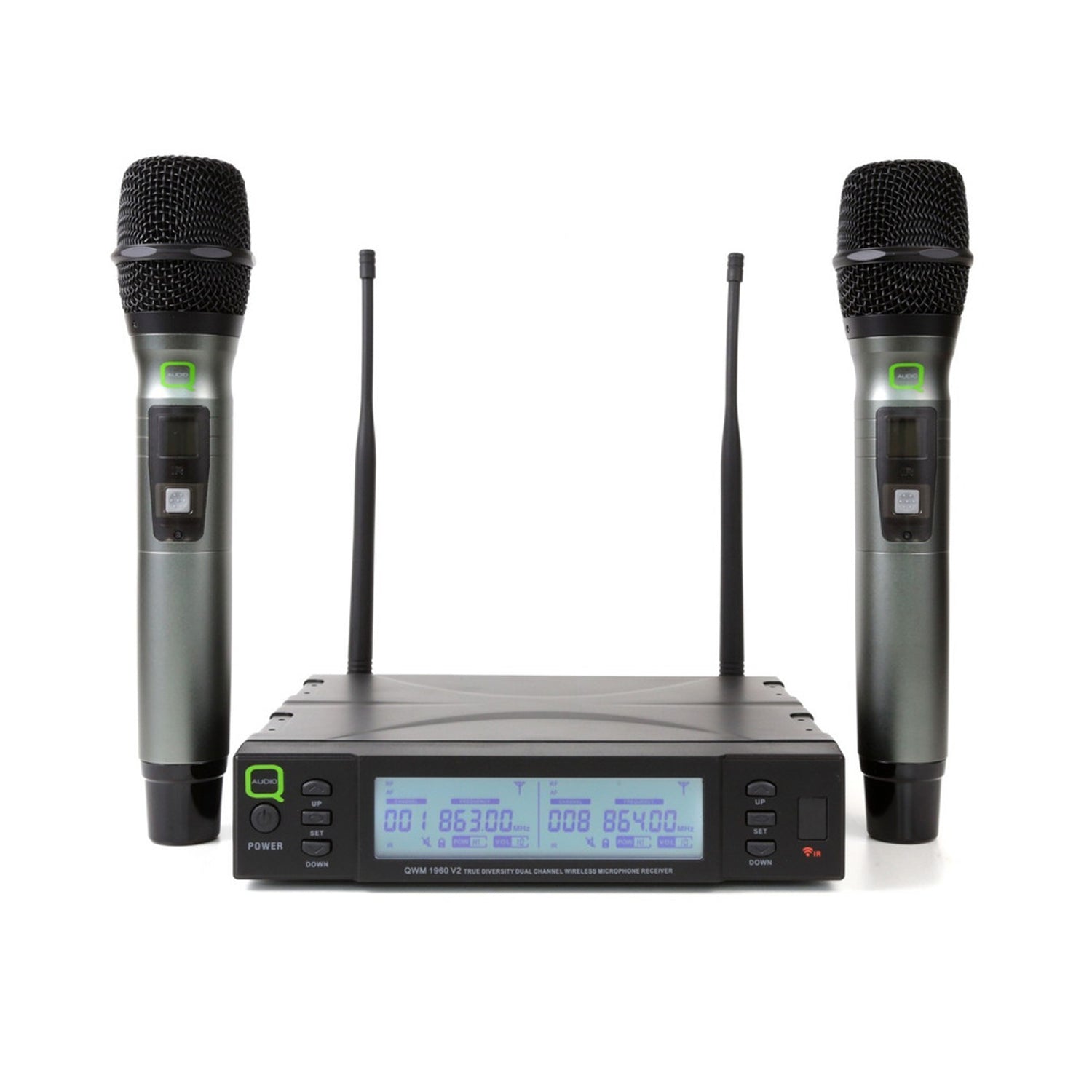 Q-Audio QWM 1960 HH V2 UHF Dual True Diversity Handheld Wireless Microphone System Channel 38