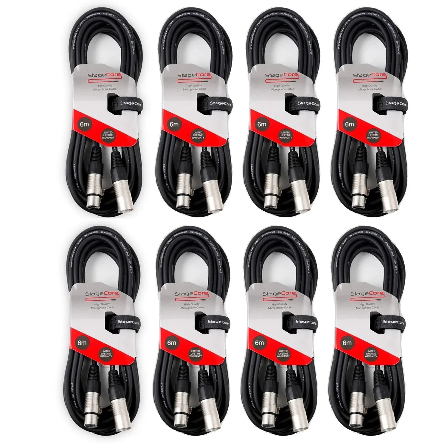 8 x Stagecore 6m XLR Microphone Cable Black