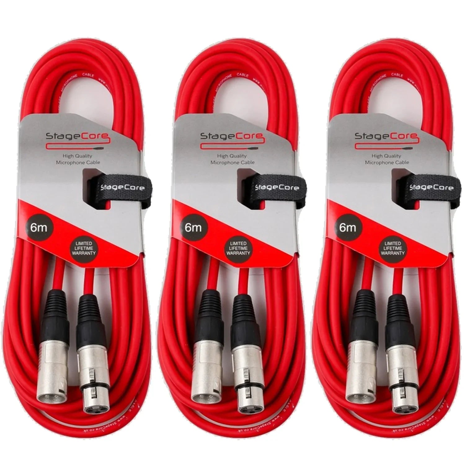 3 x Stagecore 6m Red XLR Microphone Cable