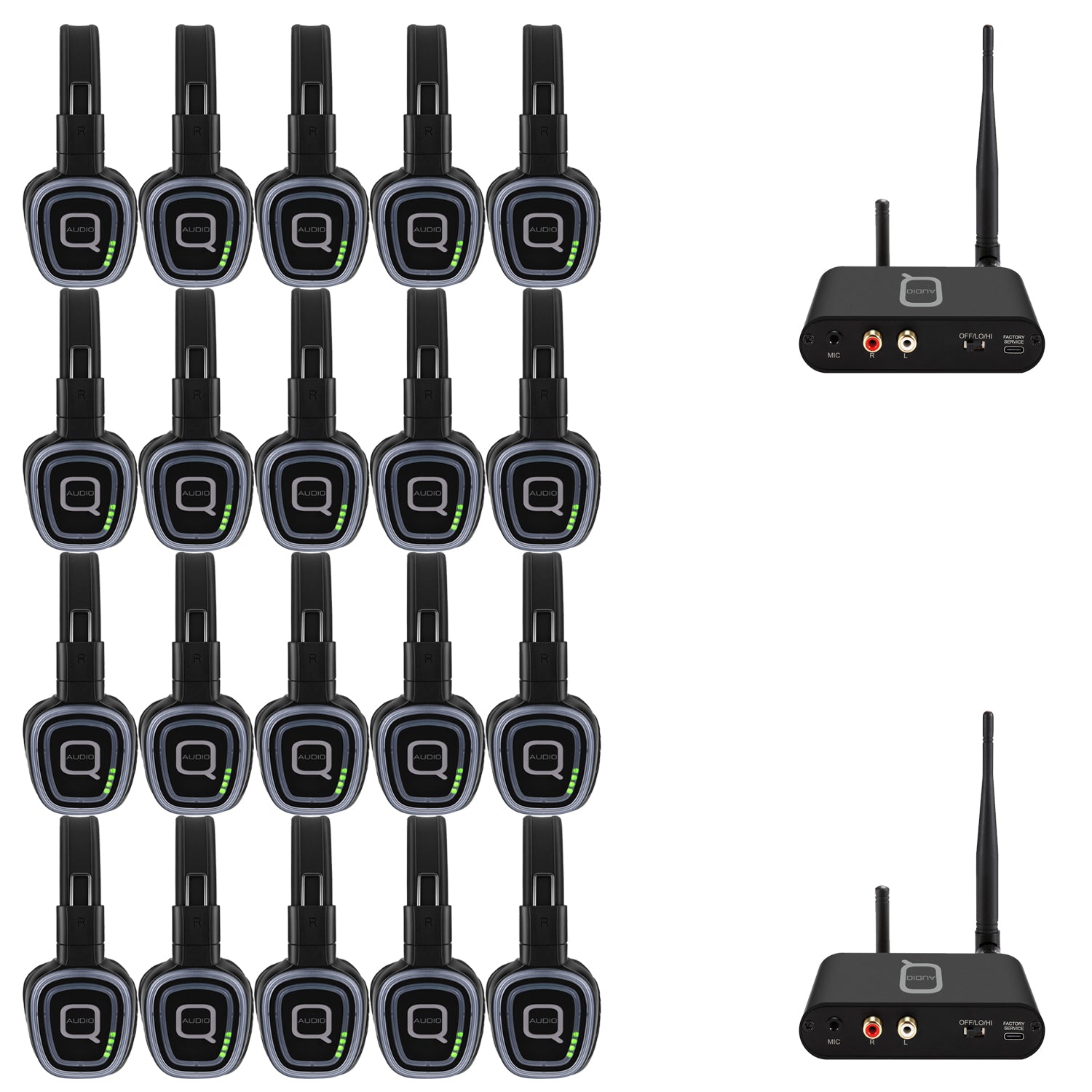 Q-Audio Silent Disco Bundle with 2 x Transmitter and 50 x Headphones