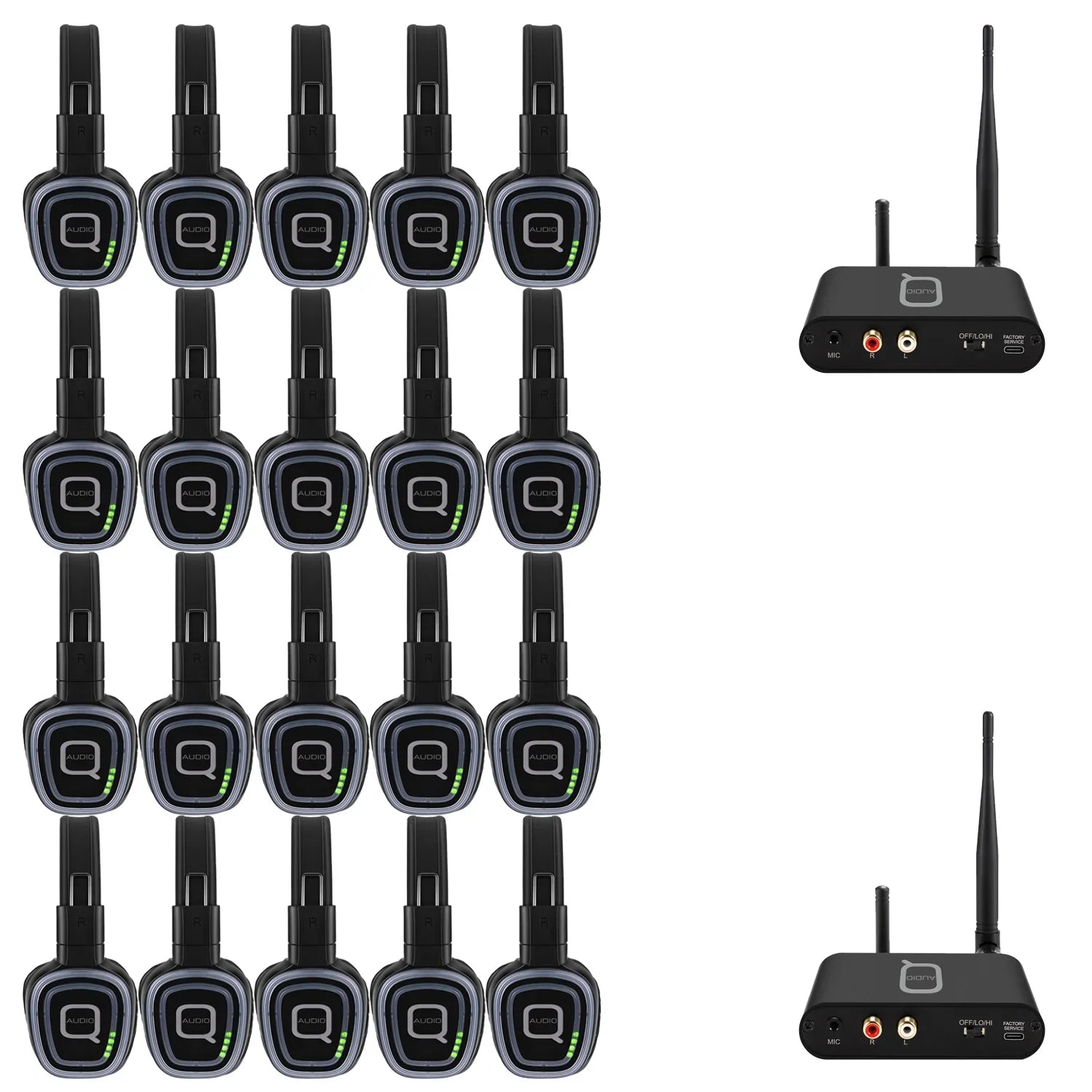 Q-Audio Silent Disco Bundle with 2 x Transmitter and 50 x Headphones