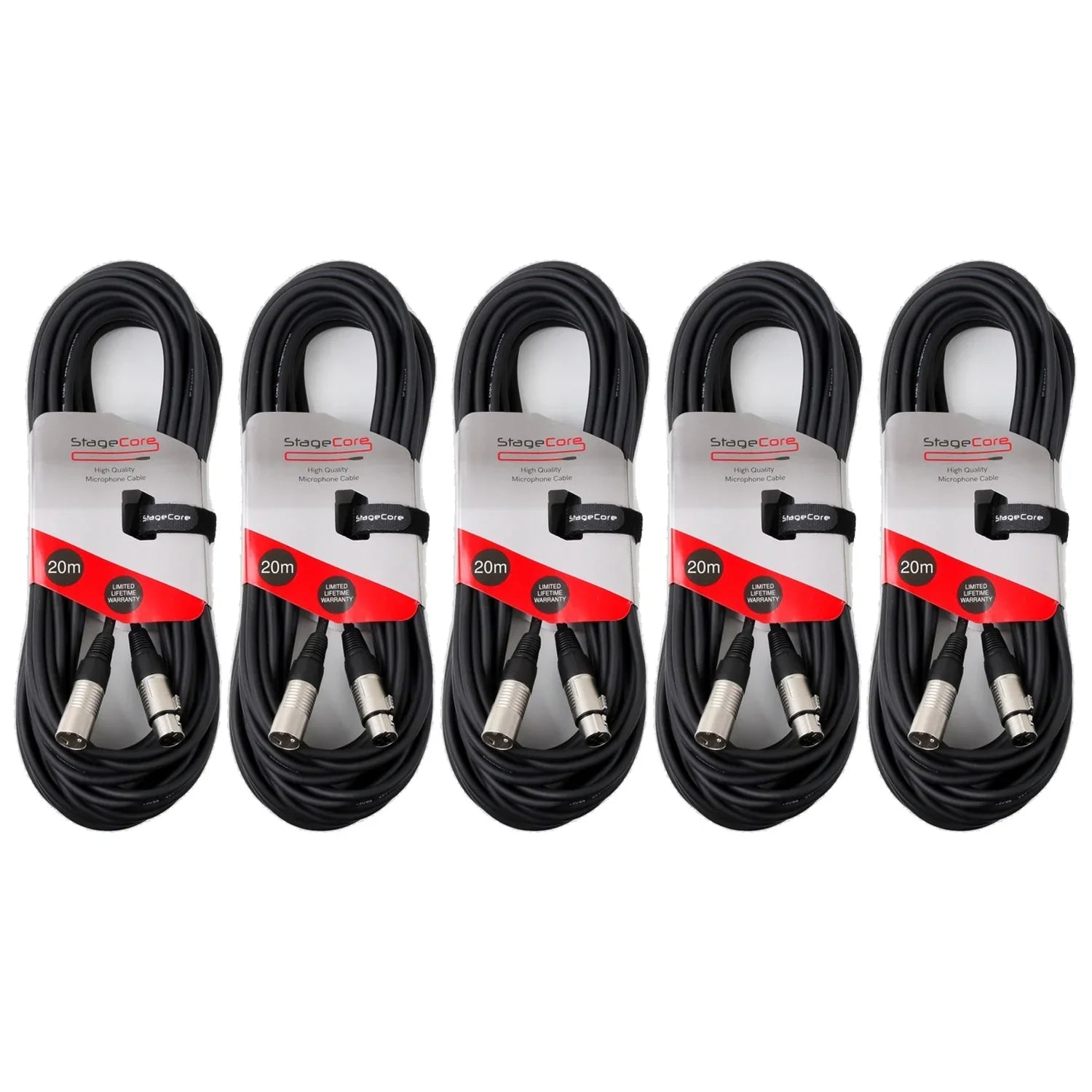 5 x Stagecore CORE 350 20m XLR Microphone Cable Black