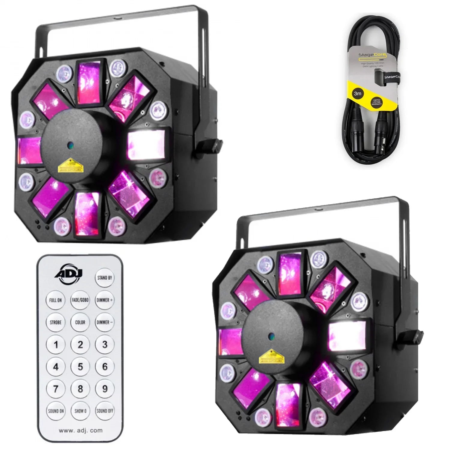 2 x ADJ Stinger II LED Lighting Effect With DMX Cable and Remote Control