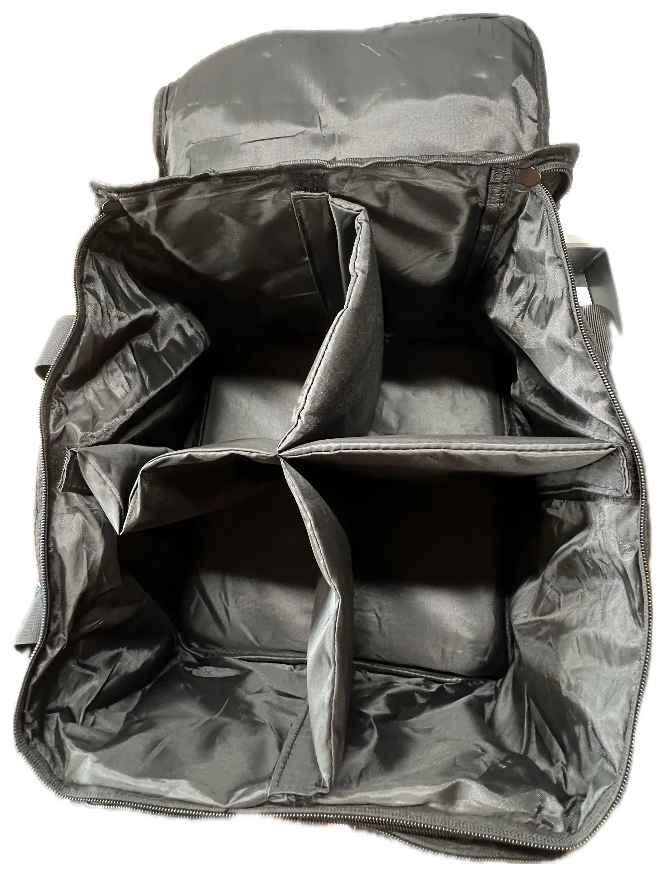 "Ultimax padded carry bag holding multiple uplighters for safe storage"