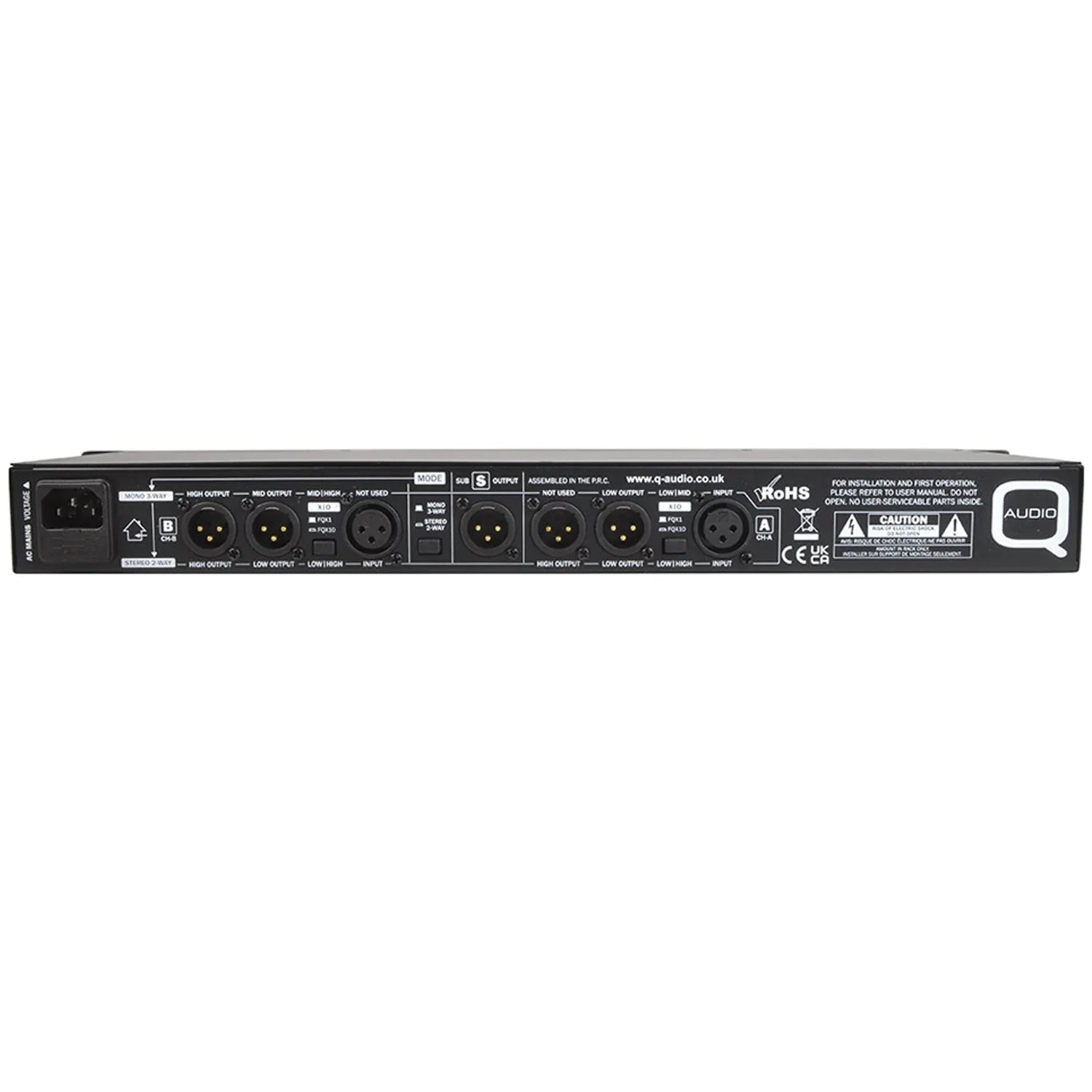 Q-Audio QXOVER23 Stereo 2-Way/Mono 3-Way Active Crossover with Subwoofer Output