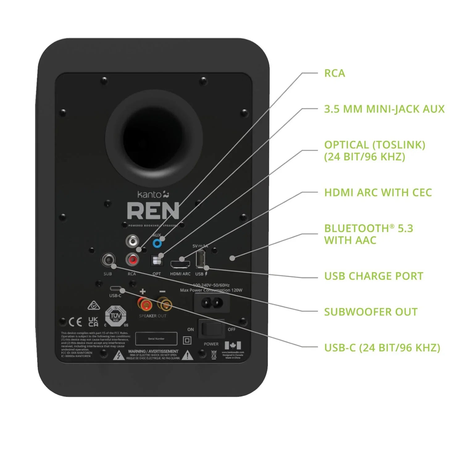 Kanto REN 200W Powered Bookshelf Speakers with HDMI ARC (Matte Black)