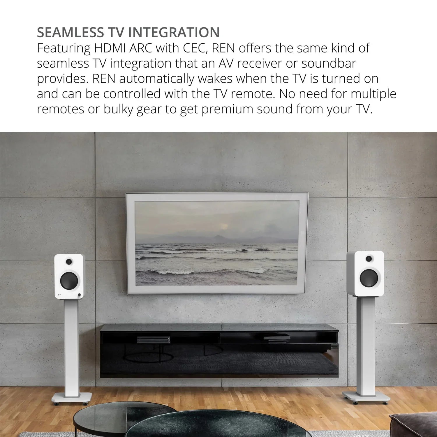 Kanto REN 200W Powered Bookshelf Speakers with HDMI ARC (Matte Grey)