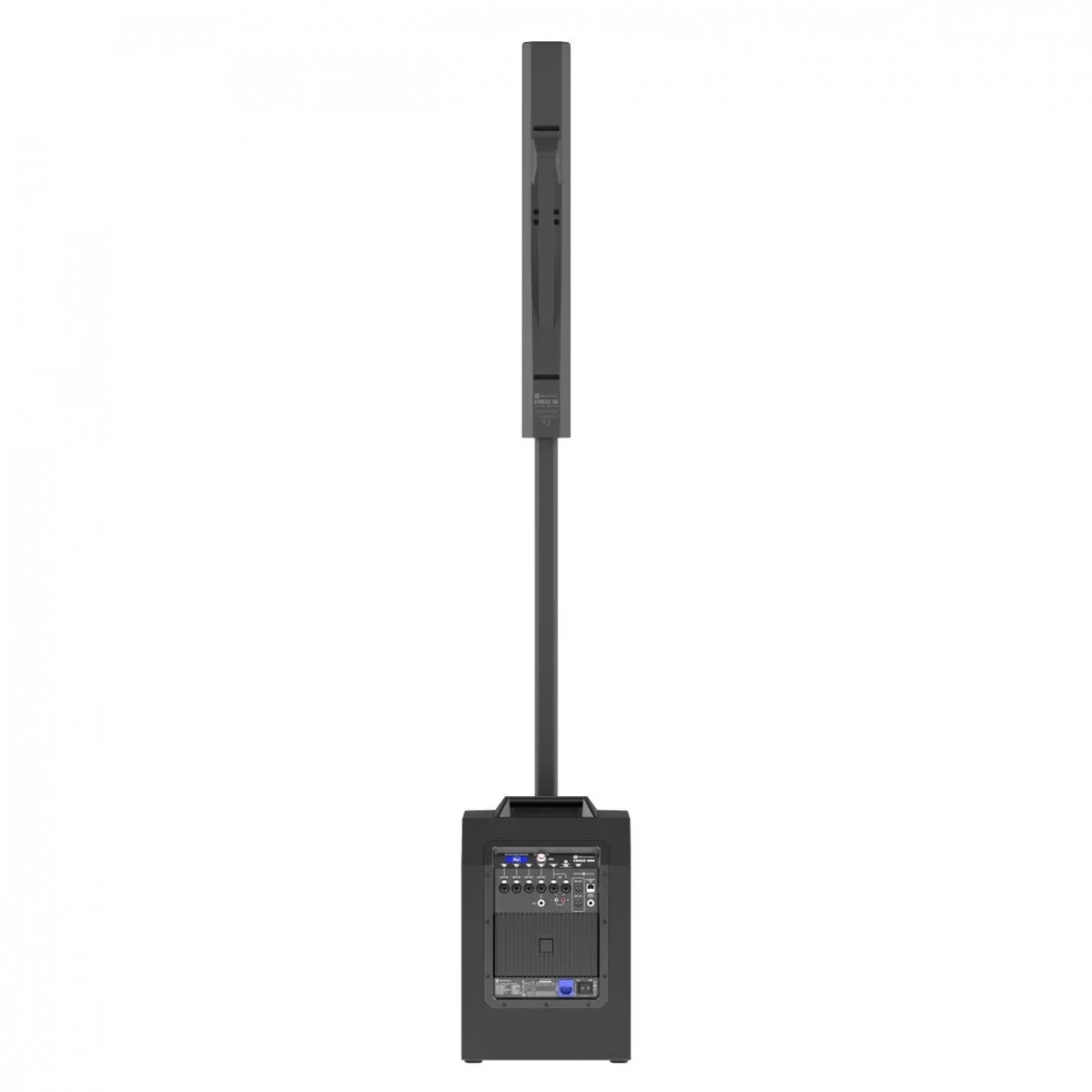 Back view of Electro-Voice Evolve 50M column PA system with input/output connections and controls
