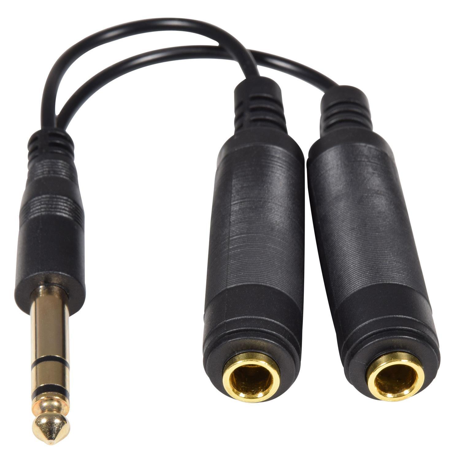 AV:Link 6.35mm Stereo Plug Male to Dual 1/4" Jack Female Headphone Audio Splitter Lead 0.2m - DY Pro Audio