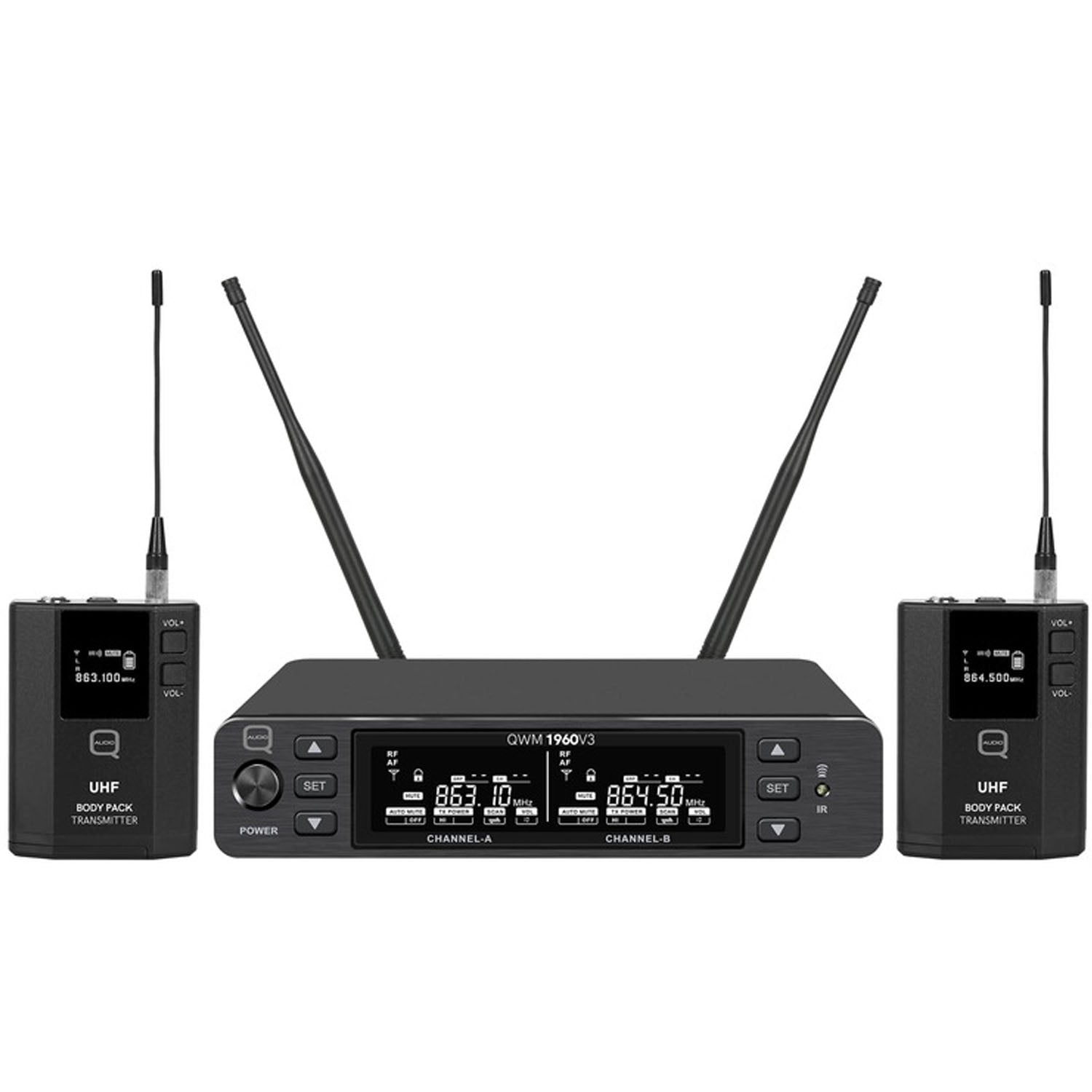 Q-Audio QWM 1960 V3 BP UHF Beltpack Dual Channel True Diversity Wireless Microphone 863–865MHz