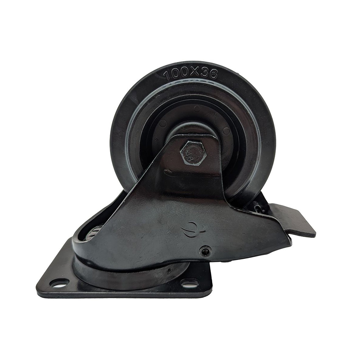 Penn Elcom 100mm Black Braked Swivel Castor with Rubber Black Wheel