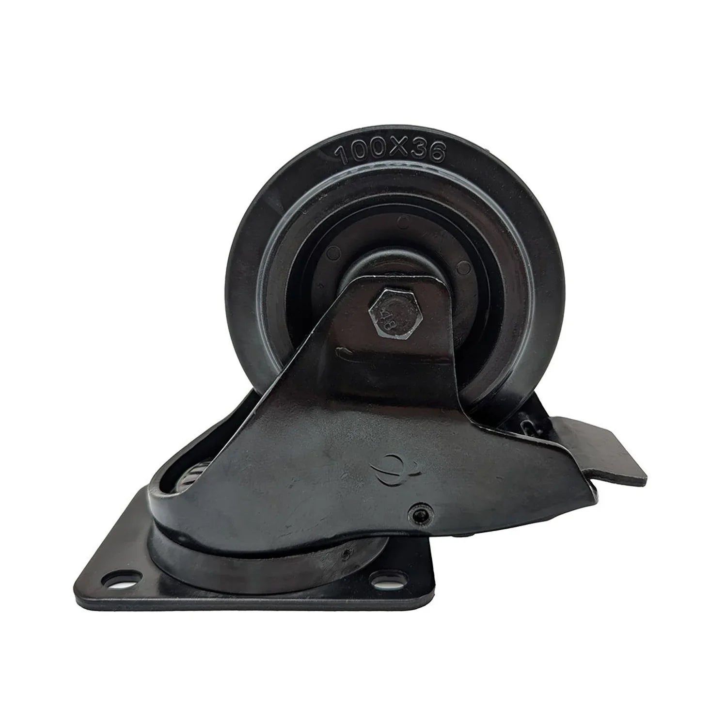 Penn Elcom 100mm Black Braked Swivel Castor with Rubber Black Wheel