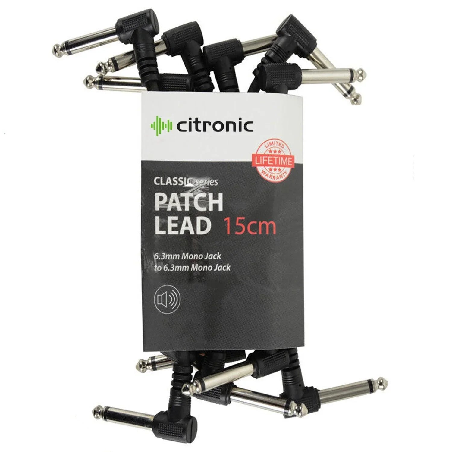 Citronic 6 x Guitar Patch Leads Black 0.15m (15cm) - DY Pro Audio