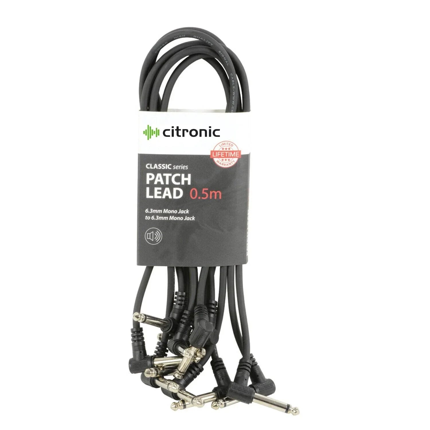 Citronic 6 x Guitar Patch Leads Black 0.5m (50cm) - DY Pro Audio