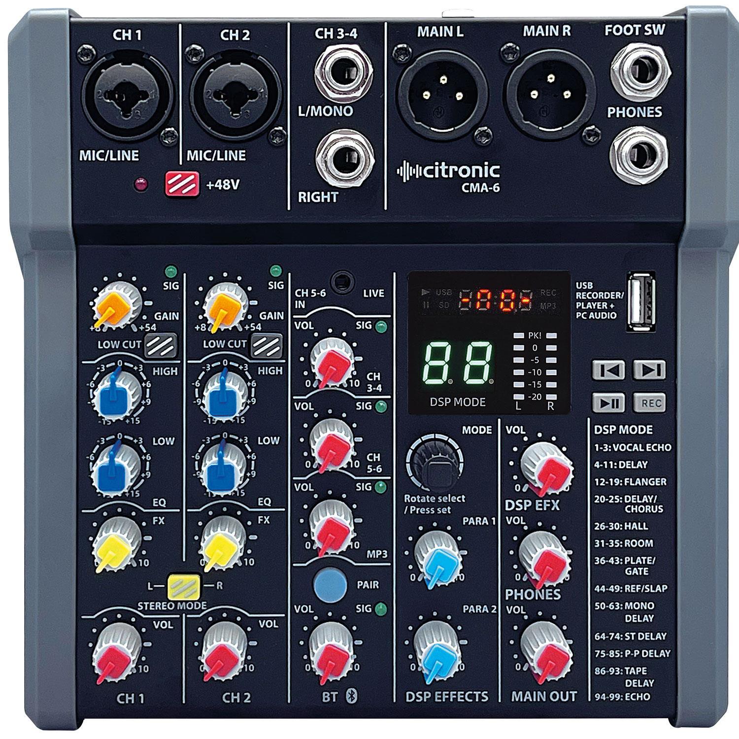 Citronic CMA-6 Compact Mixer with DSP FX and BT/USB - DY Pro Audio
