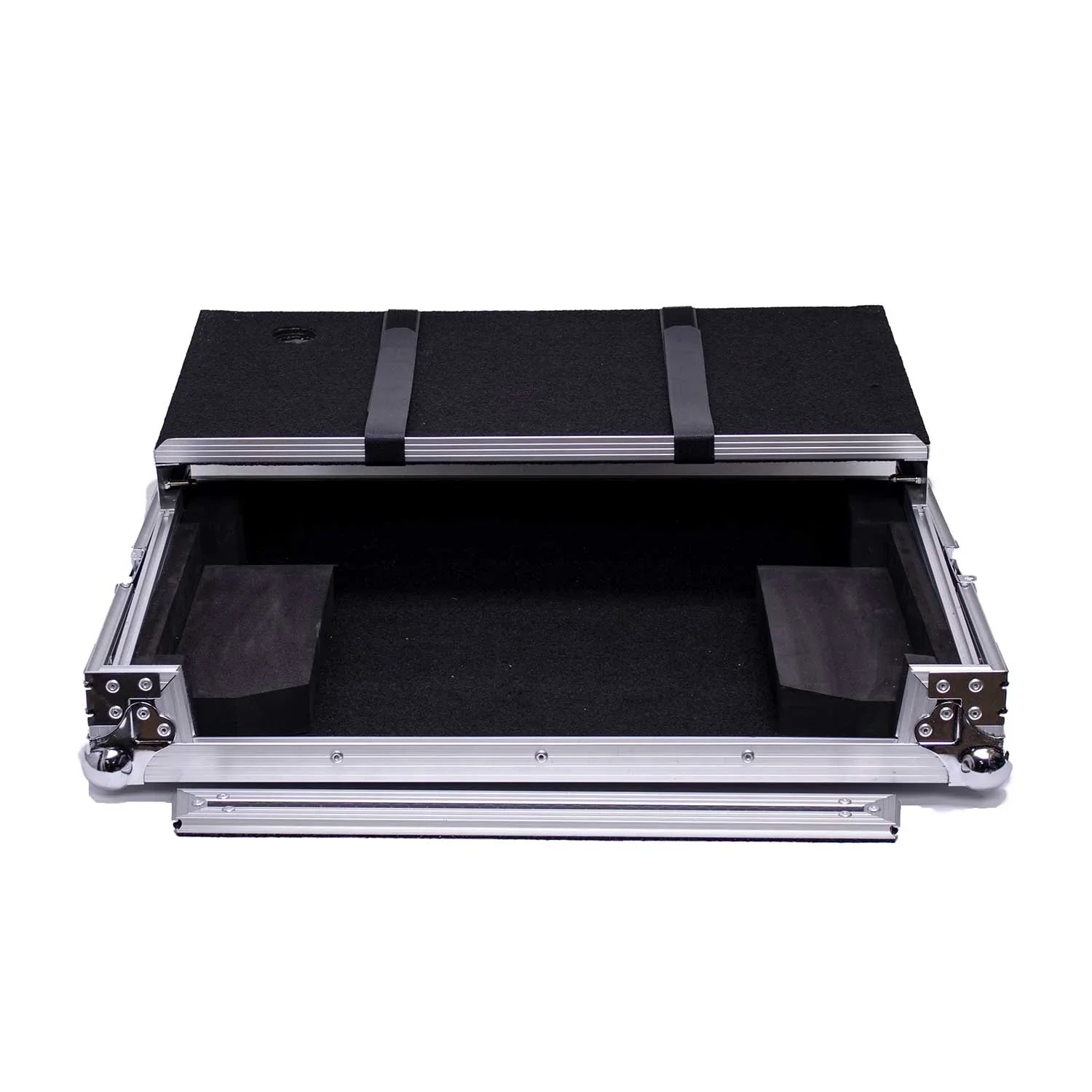 Heavy-duty flight case for Pioneer DJ DDJ-REV1 with laptop shelf and foam padding