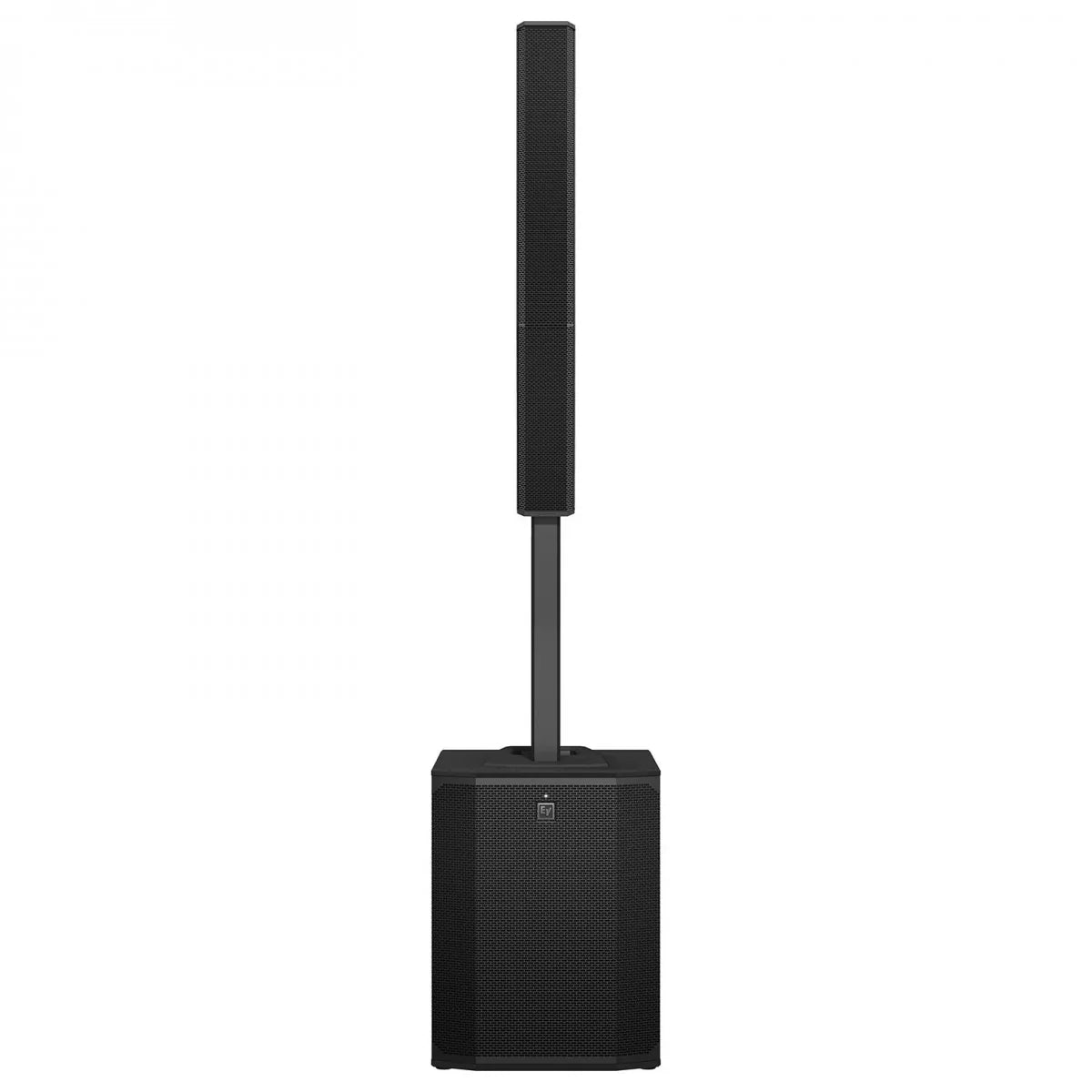 Front view of Electro-Voice Evolve 90 black column PA system with sleek and modern design