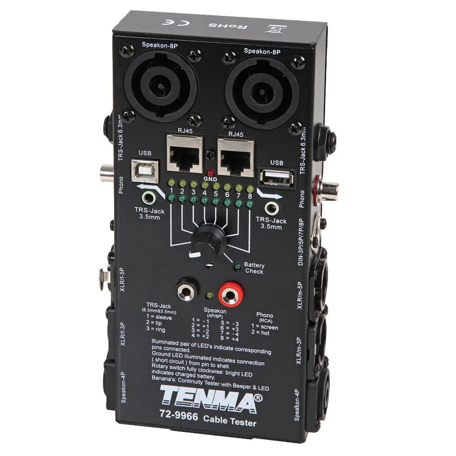 Tenma Universal AV Cable Tester XLR,RCA,DIN, Jack Speakon & More