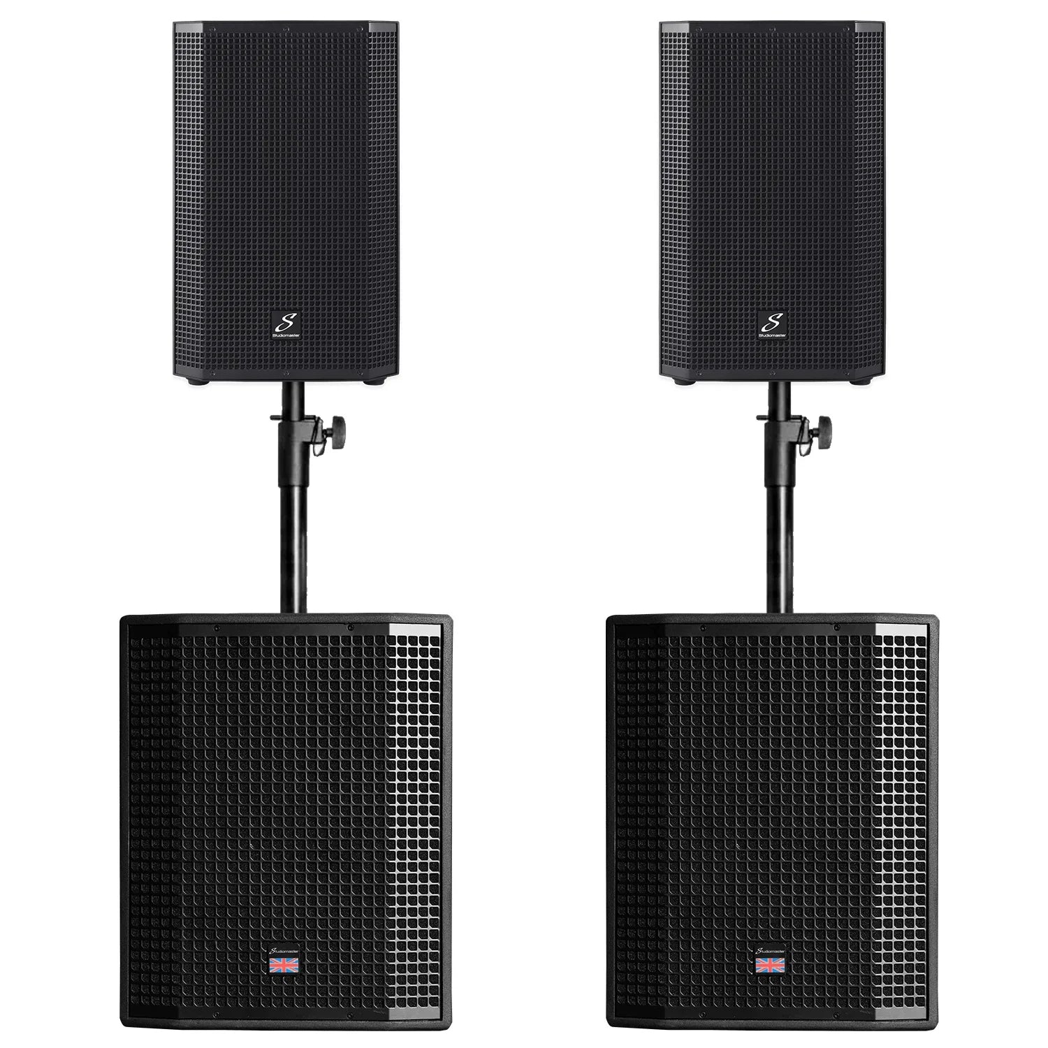 2 x Studiomaster Vortex 15A Speaker and Vortex 18SA Subwoofer Speaker Bundle