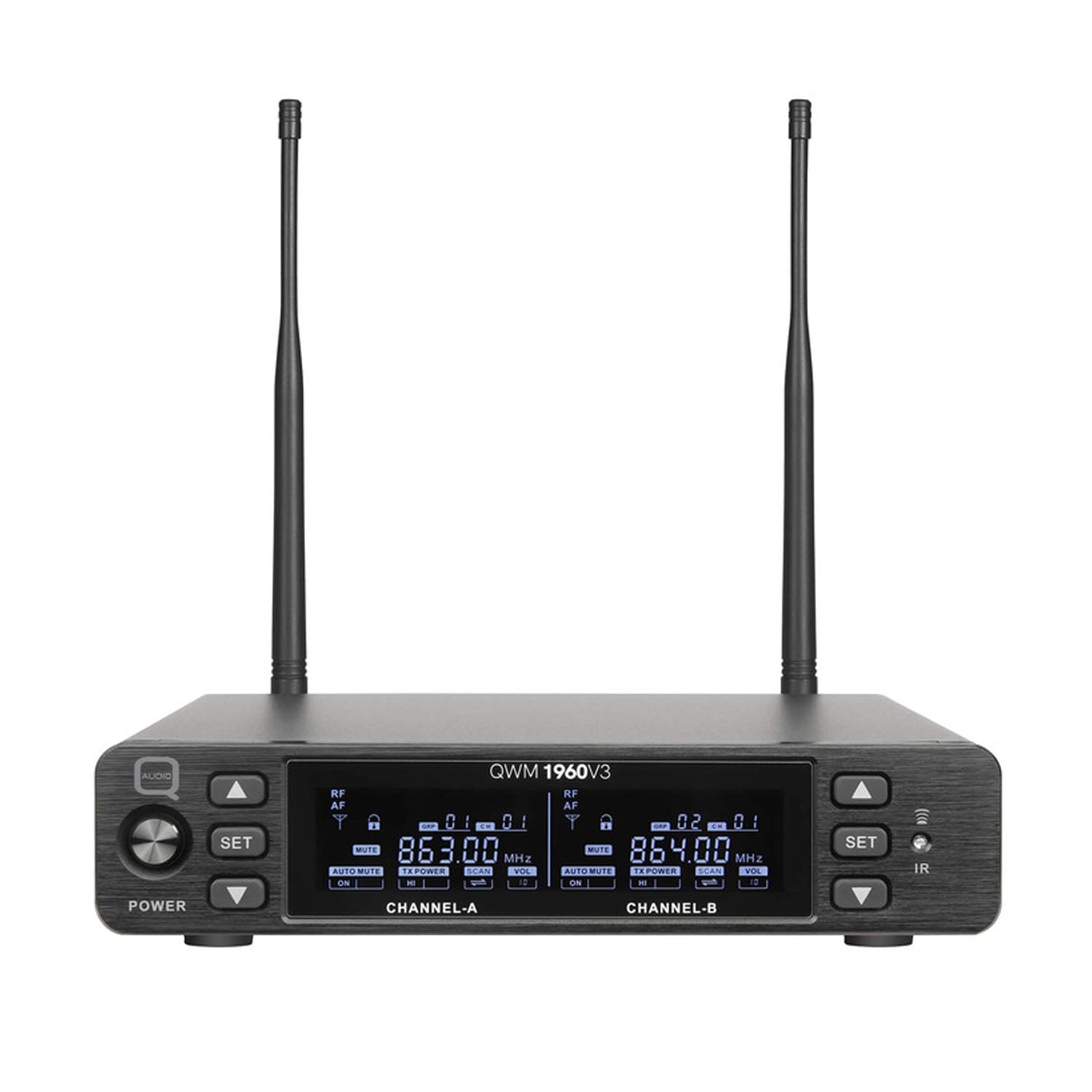 Q-Audio QWM 1960 V3 BP UHF Beltpack Dual Channel True Diversity Wireless Microphone 606–614MHz
