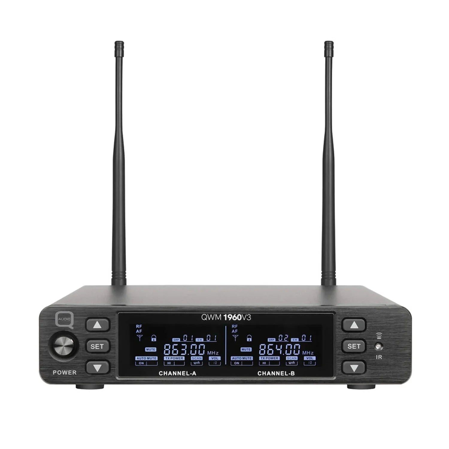Q-Audio QWM 1960 V3 BP UHF Beltpack Dual Channel True Diversity Wireless Microphone 606–614MHz