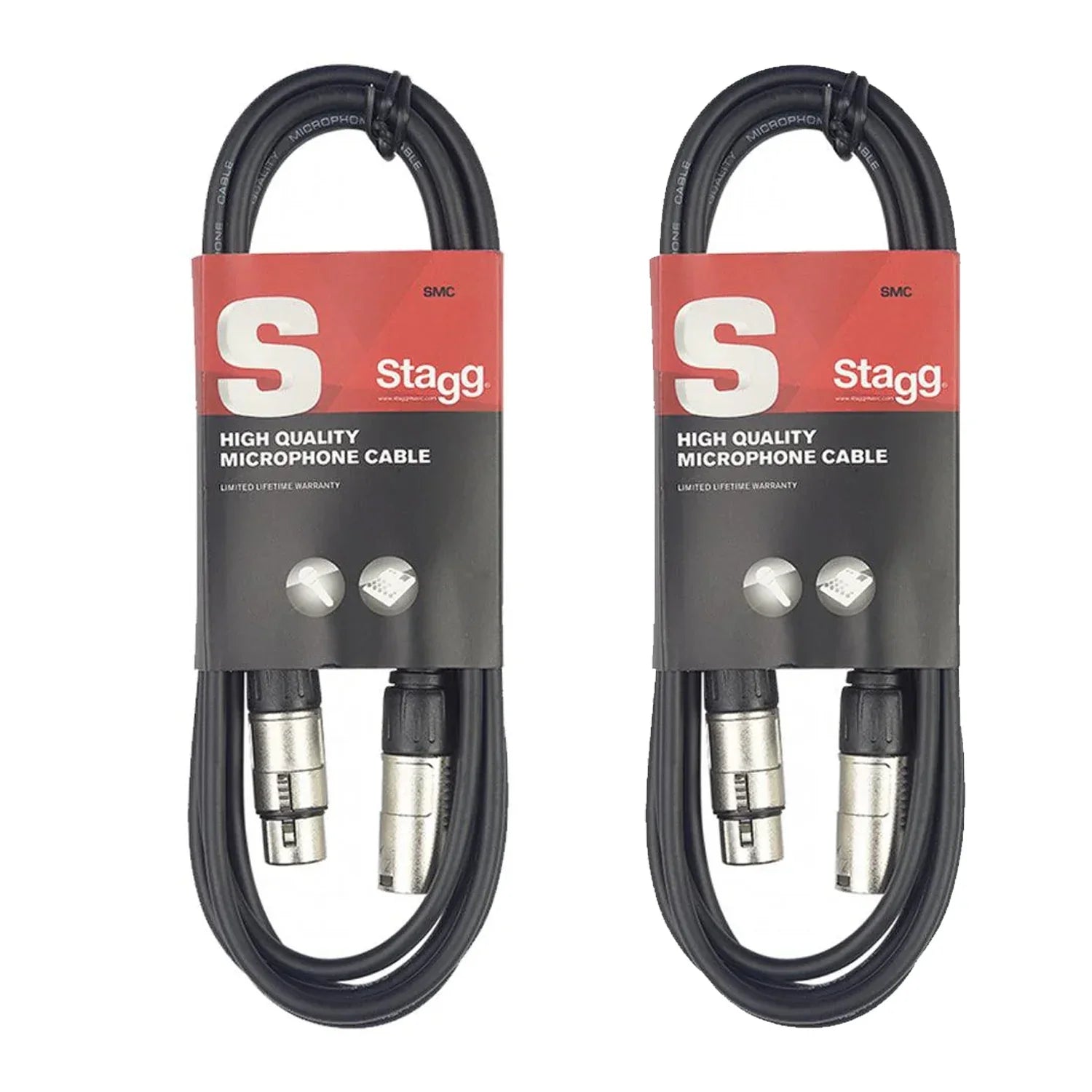 2 x Stagg SMC10 10m Black Microphone XLR Cables