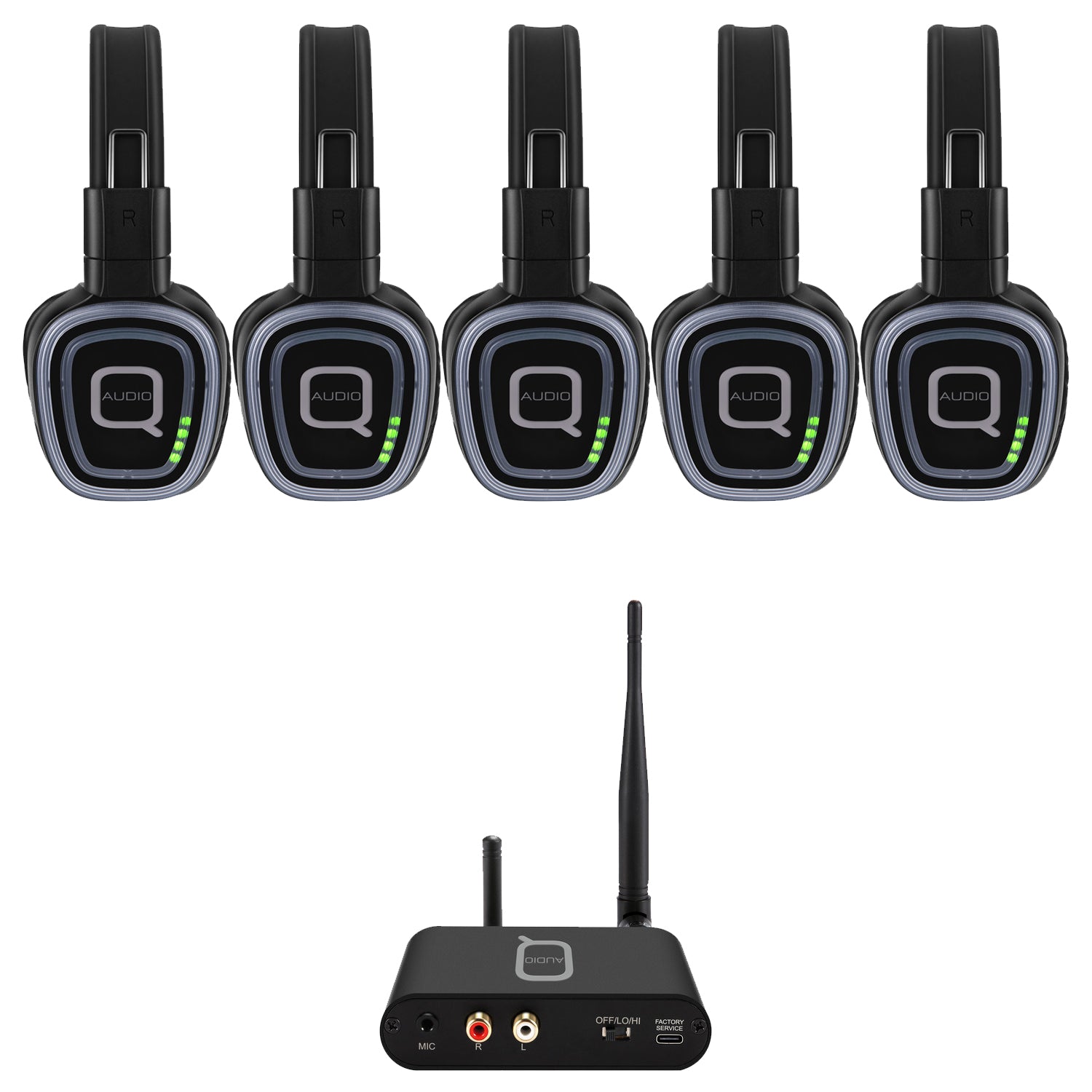 Q-Audio Silent Disco Bundle with 1 x Transmitter and 5 x Headphones