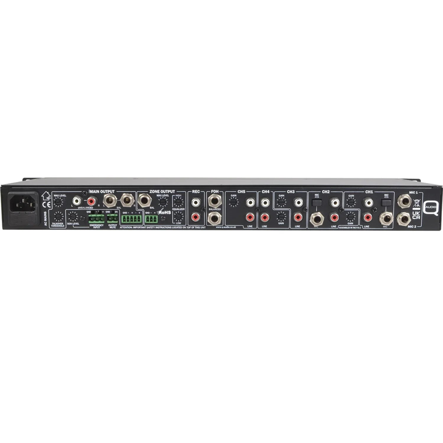 Q-Audio QZONE92 Zoner Mixer 6 Stereo Channels with Mic and Talk Over
