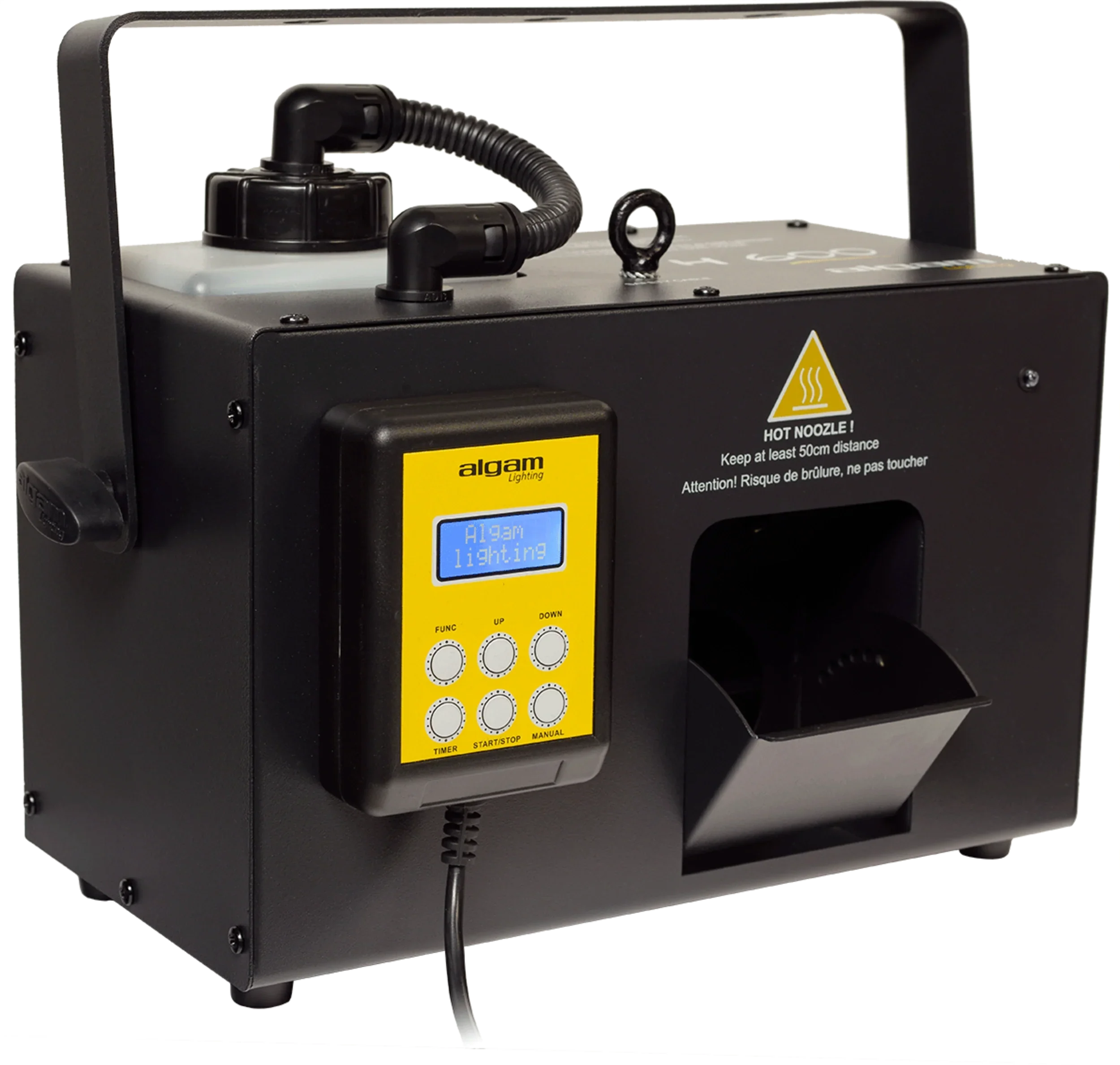 Algam Lighting H600 600W haze machine producing fine atmospheric haze for stage shows, nightclubs, DJs, and live performances