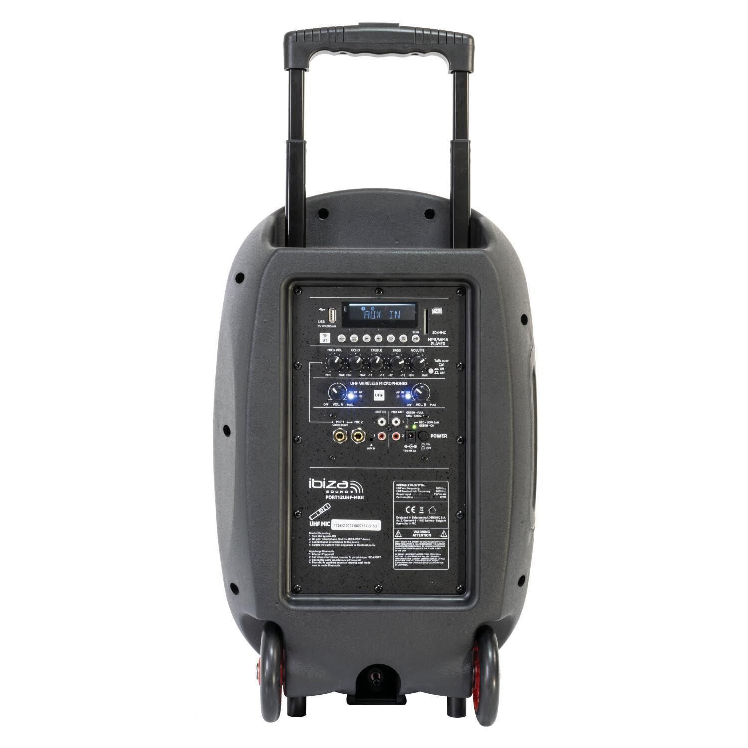 Ibiza PORT12UHF-MKII-TWS Portable PA System with USB MP3 Bluetooth and UHF Mics - DY Pro Audio