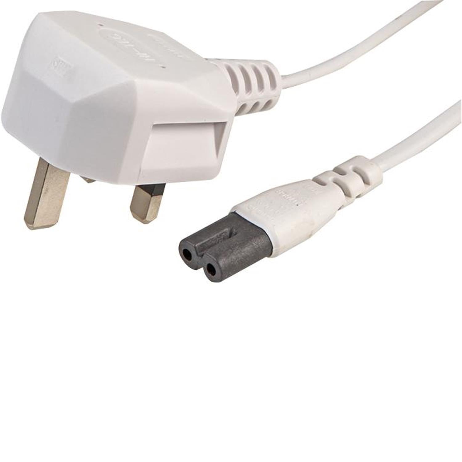 Pro Elec UK Mains Plug with 3A Fuse to 'Figure 8' C7 Mains Lead, White 3m