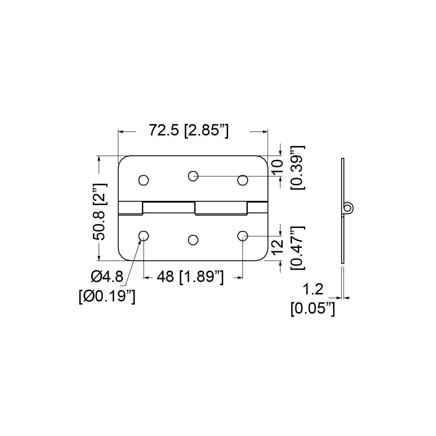 2 x Penn Elcom 50.8mm x 72.5mm 6 Hole Zinc Hinge