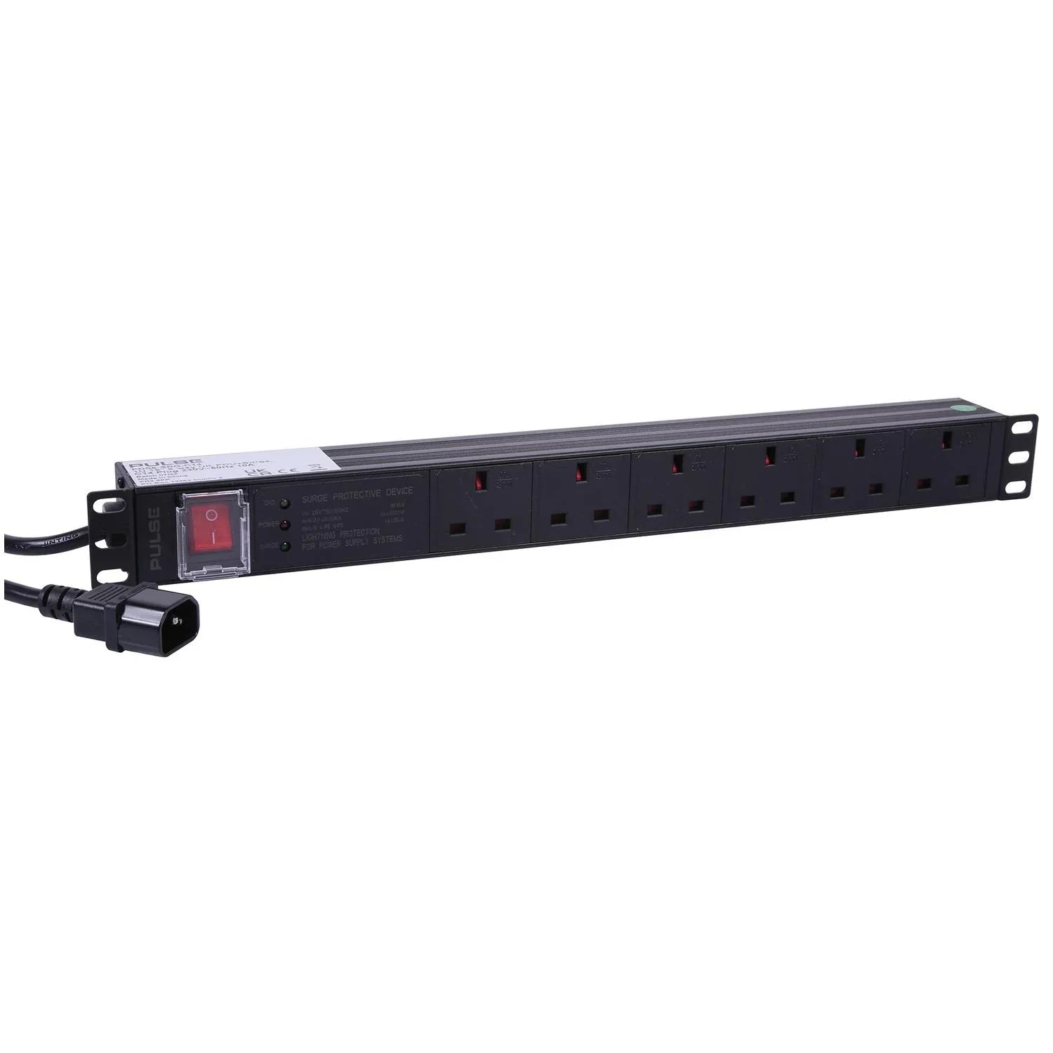 Pulse IEC C14 Plug to 6 Way UK Sockets 19" Rack PDU with Surge Protection 1u