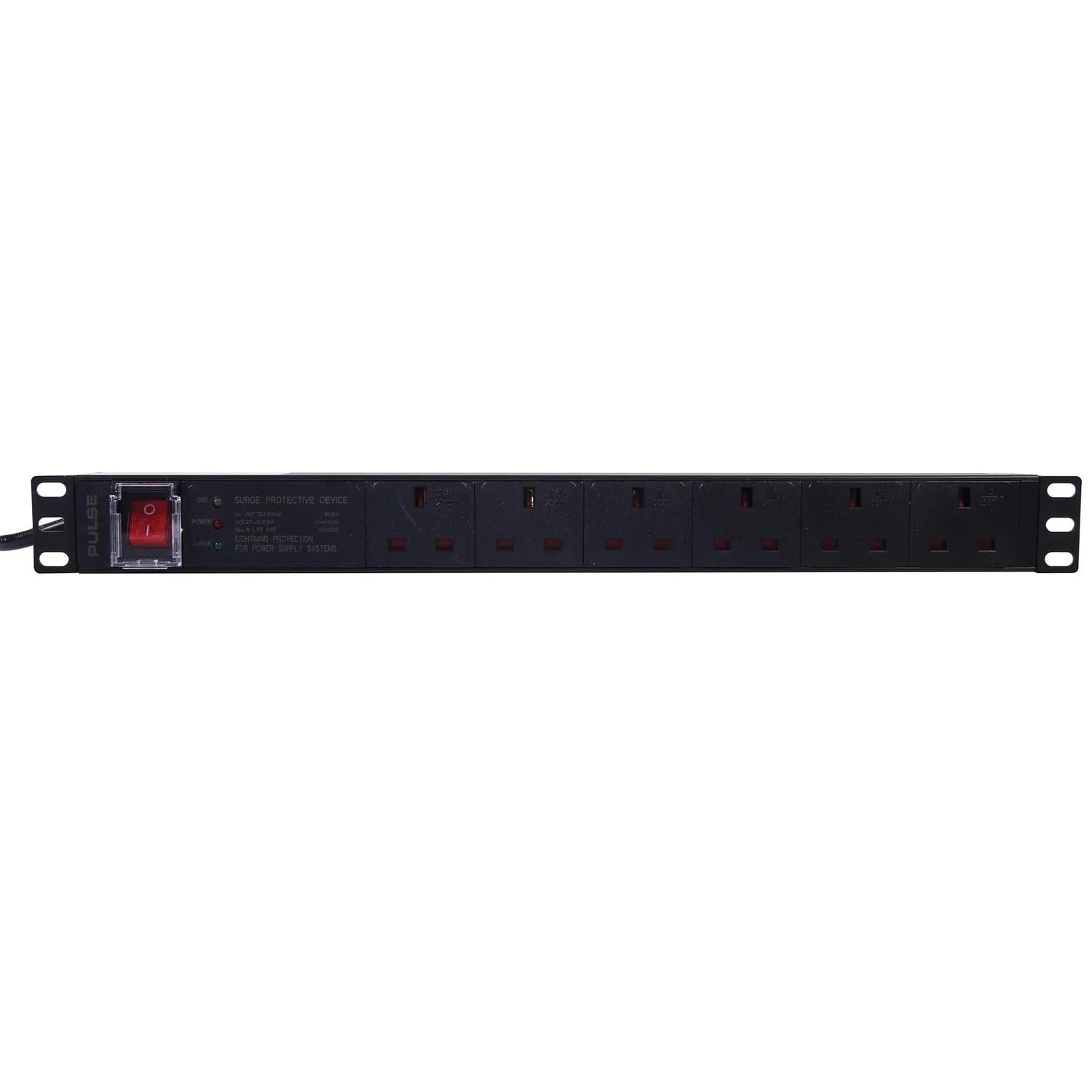 Pulse IEC C14 Plug to 6 Way UK Sockets 19" Rack PDU with Surge Protection 1u