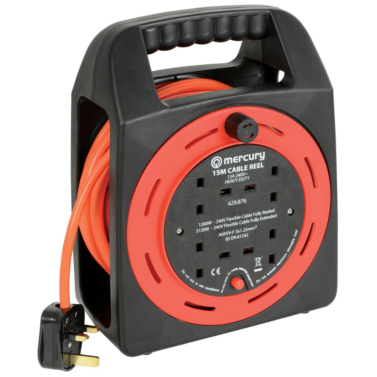 Mercury 4-Gang Extension Reel with Thermal Cut-Out 15m - DY Pro Audio