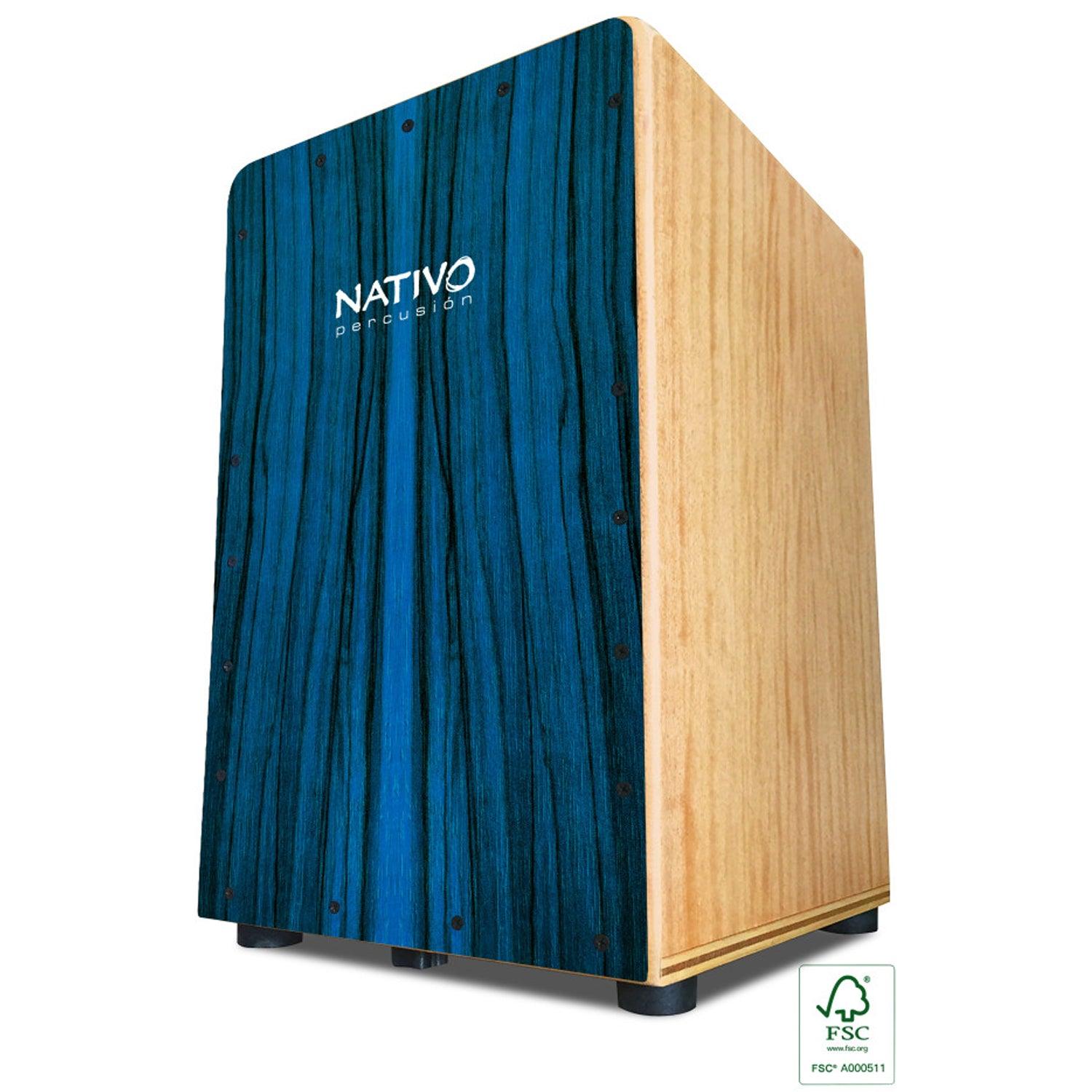 Nativo INIC-BLUE Inicia Series Standard-Sized Class A Oak Cajon with Blue Front Board Finish - DY Pro Audio