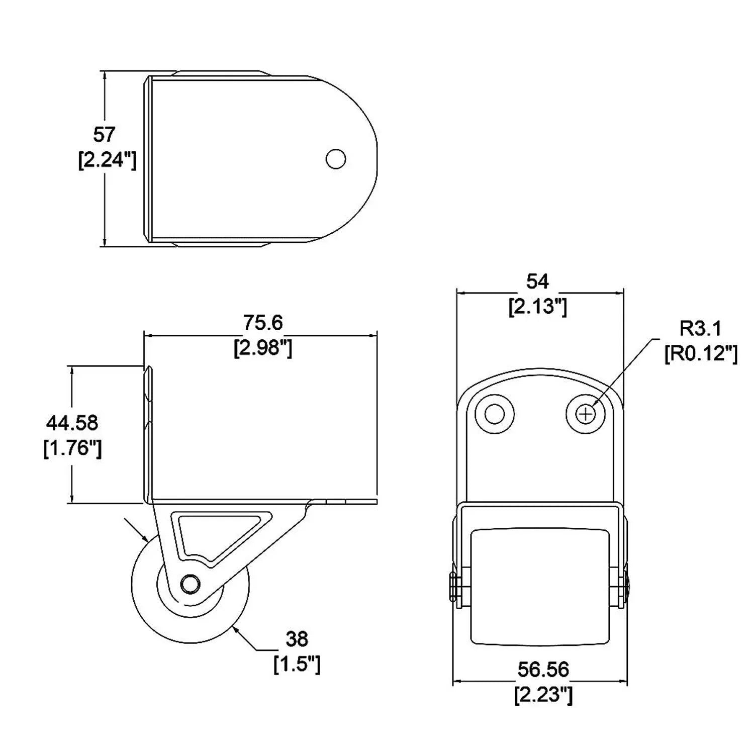 Penn Elcom 38mm Black Surface Mount Castor - DY Pro Audio