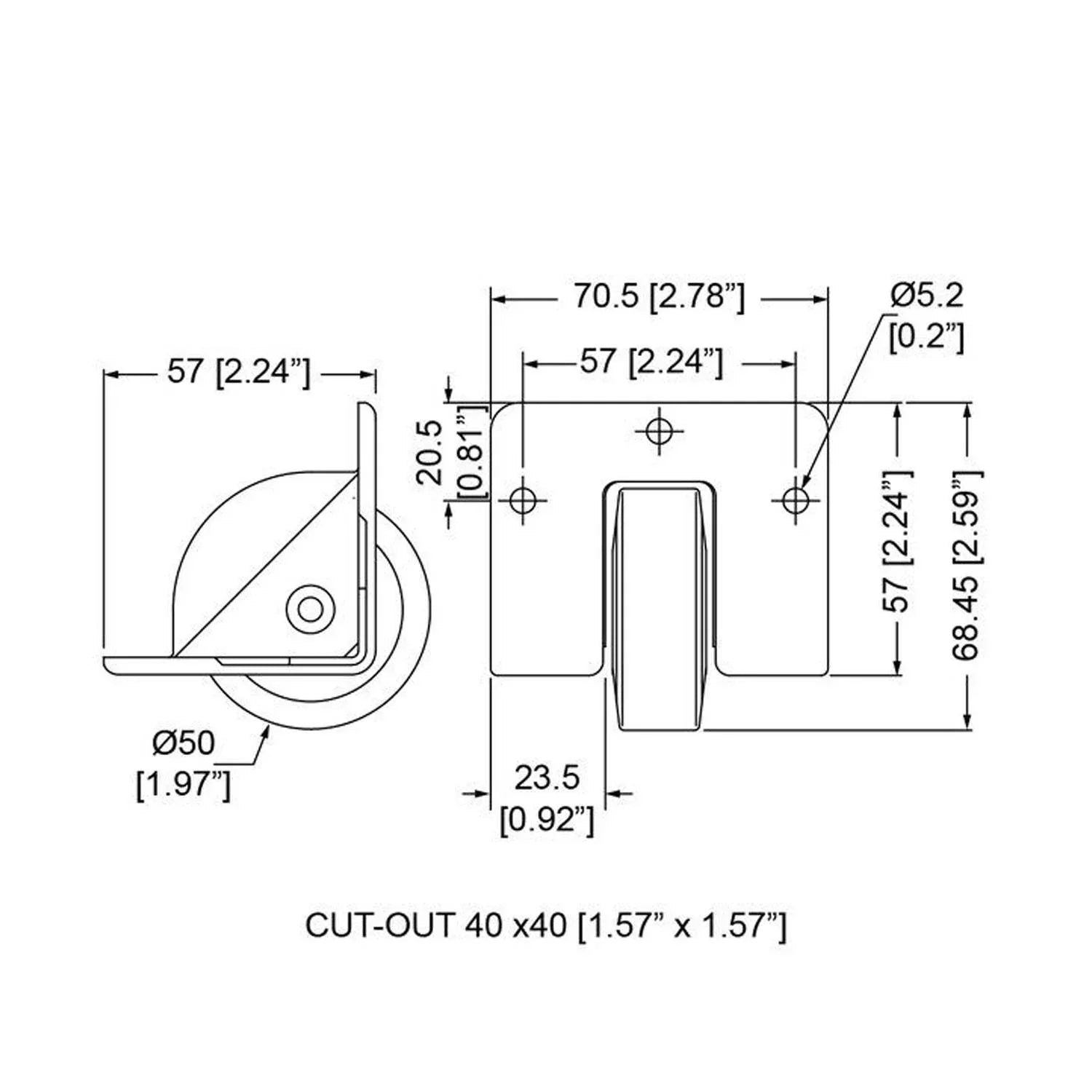 Penn Elcom 50mm Black Recessed Edge Castor - DY Pro Audio