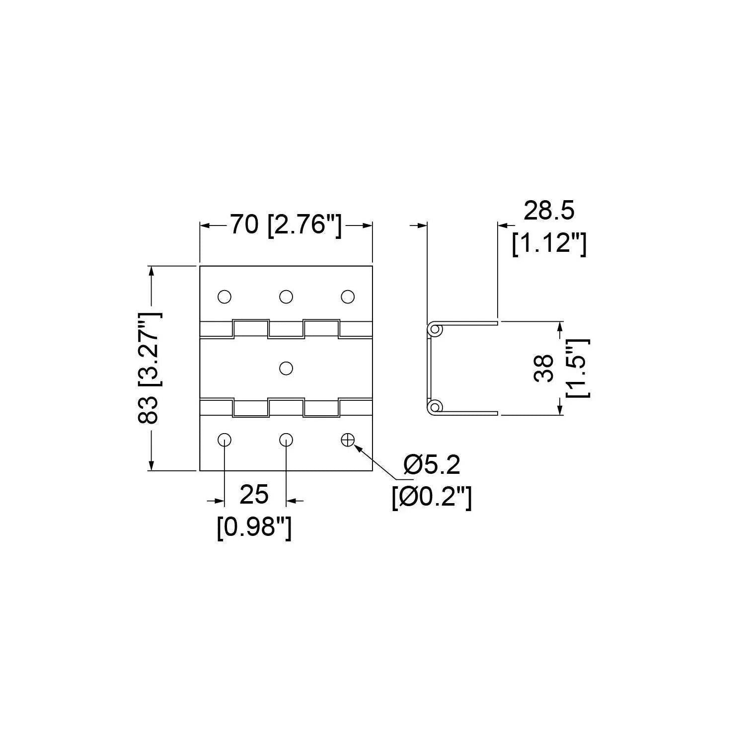 Penn Elcom 83.5mm x 70mm Double Knuckle Zinc Hinge - DY Pro Audio