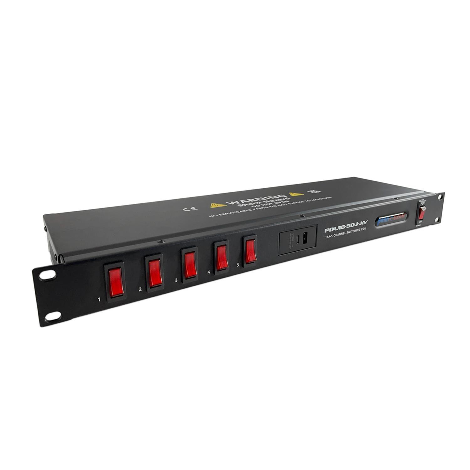 Penn Elcom PDU16-5DJ-AV-UK Type G 1U 16A 5 Channel Switched Power Distribution Unit - DY Pro Audio