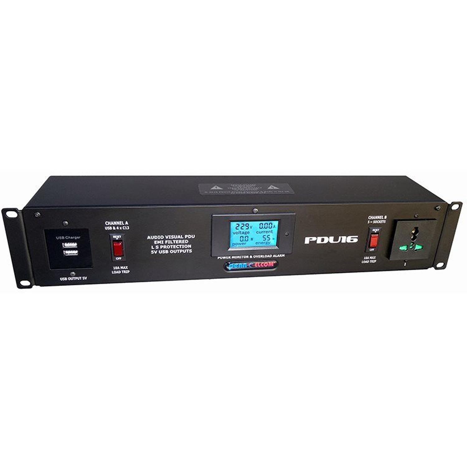 Penn Elcom PDU16-AV 2U 20 Amp Rack Mount PDU with Power Monitoring and Overload Protection - DY Pro Audio