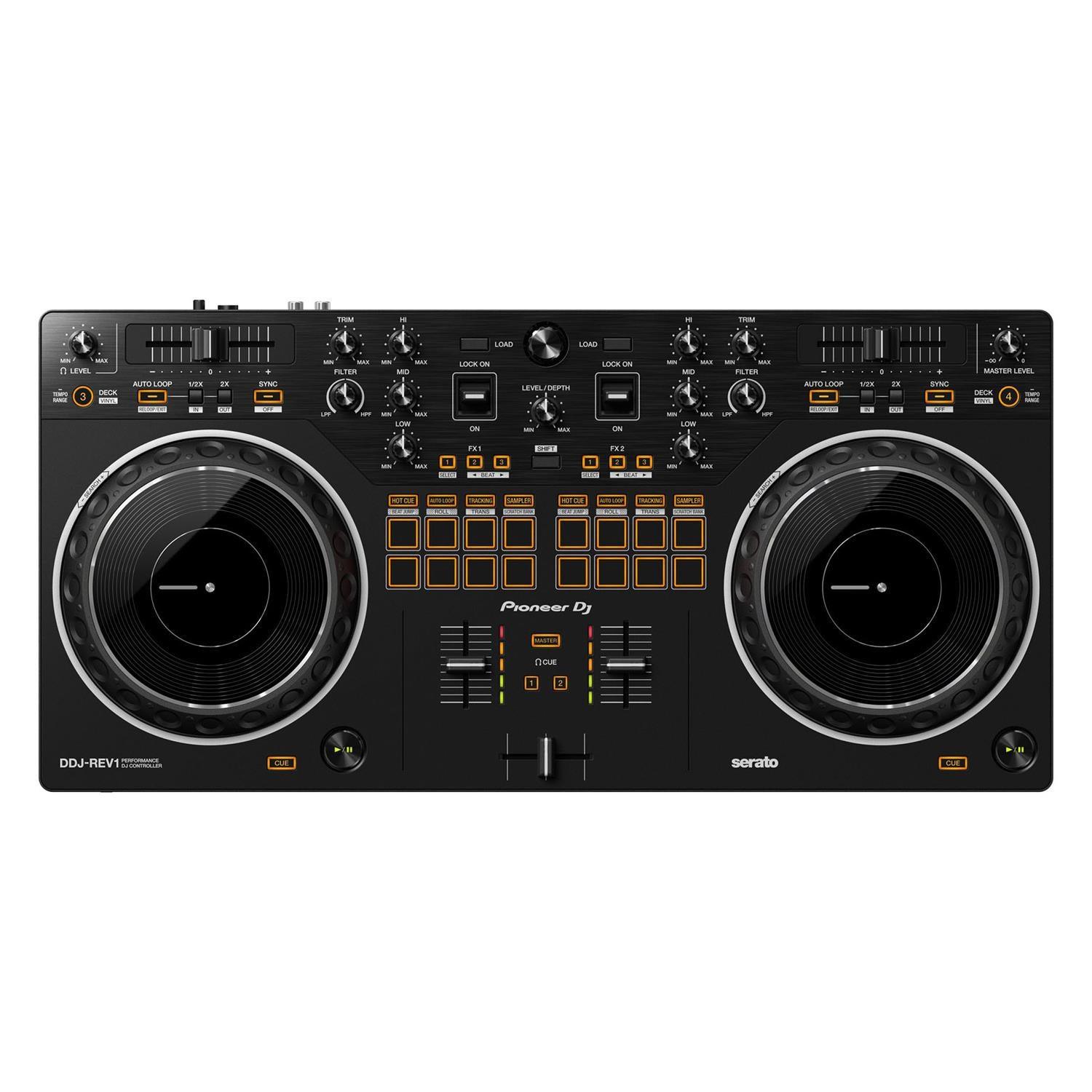 Pioneer DDJ-REV1 2 Channel DJ Controller with DM-40D and HDJ-CUE1 Headphones - DY Pro Audio