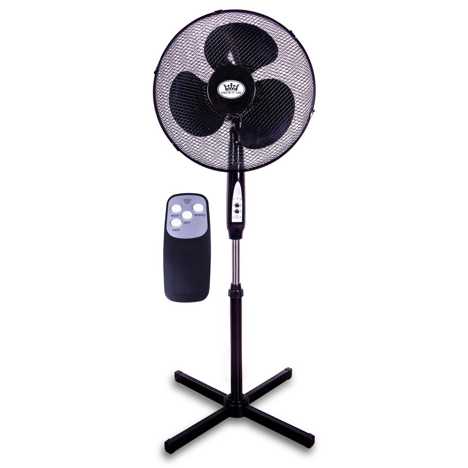 Prem-I-Air 16" 40 cm Black Height Adjustable Oscillating Pedestal Fan with Remote and Timer - DY Pro Audio