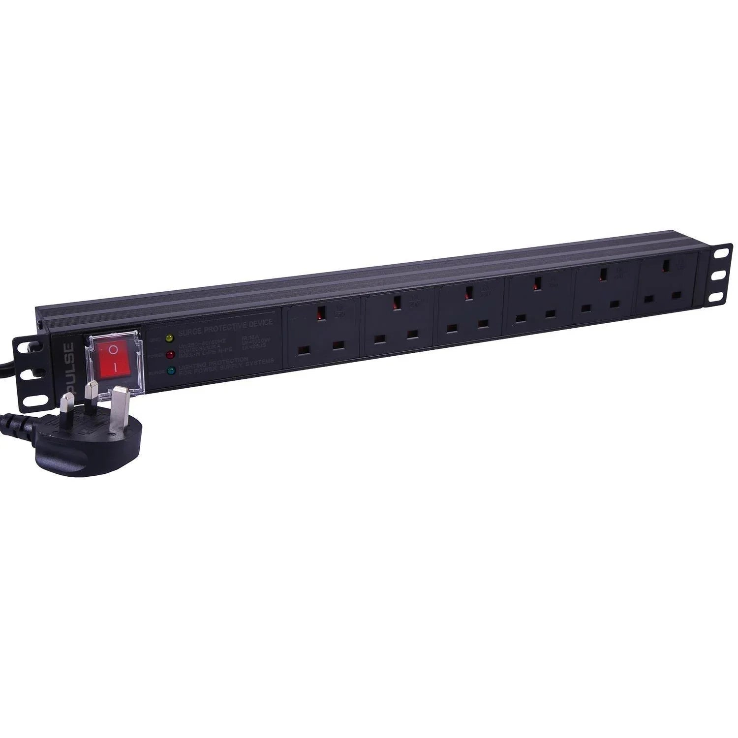Pulse 1u 6 way UK PDU to UK Plug With Surge Protection - DY Pro Audio