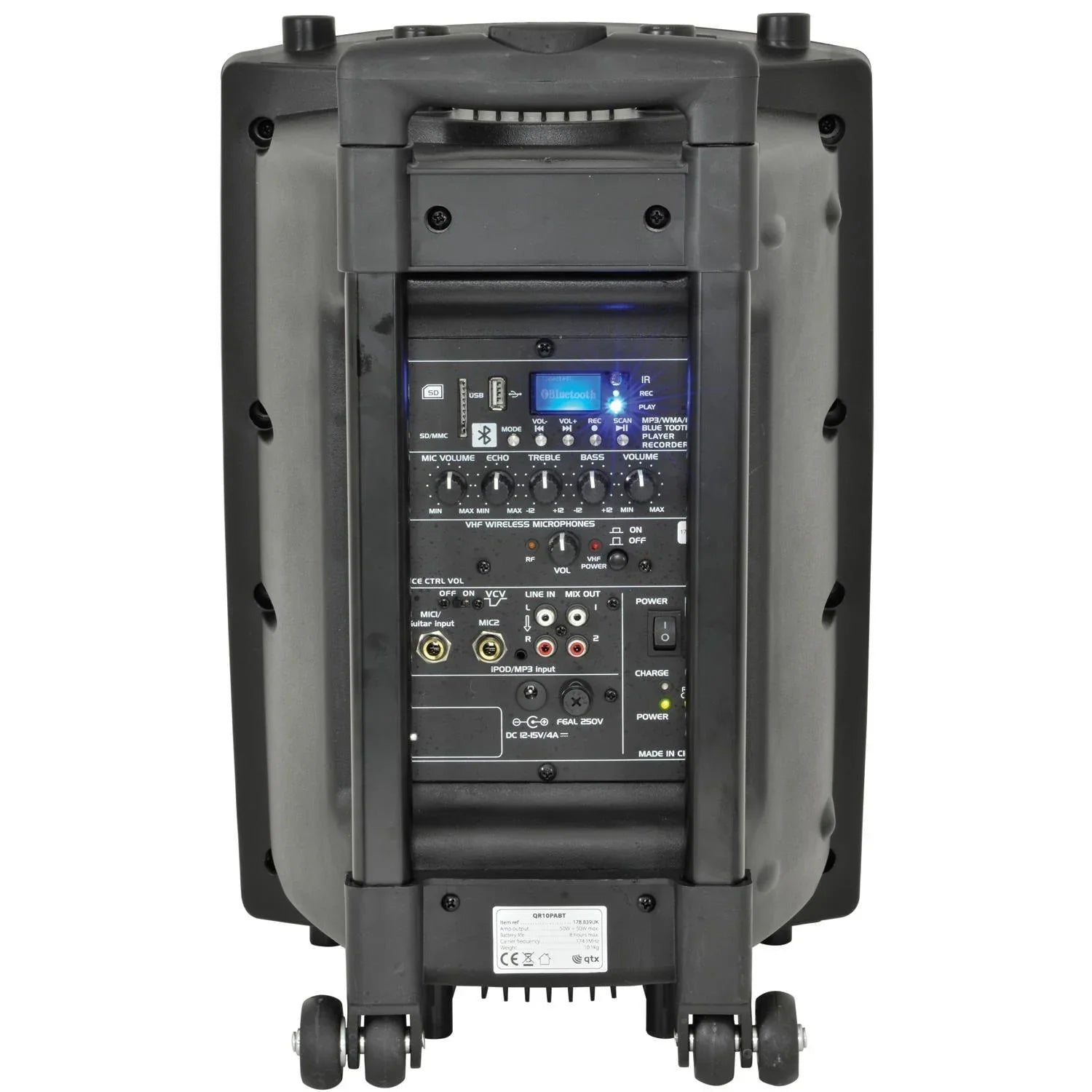 QTX QR10PABT 10" Portable PA Speaker with Bluetooth and Mics - DY Pro Audio