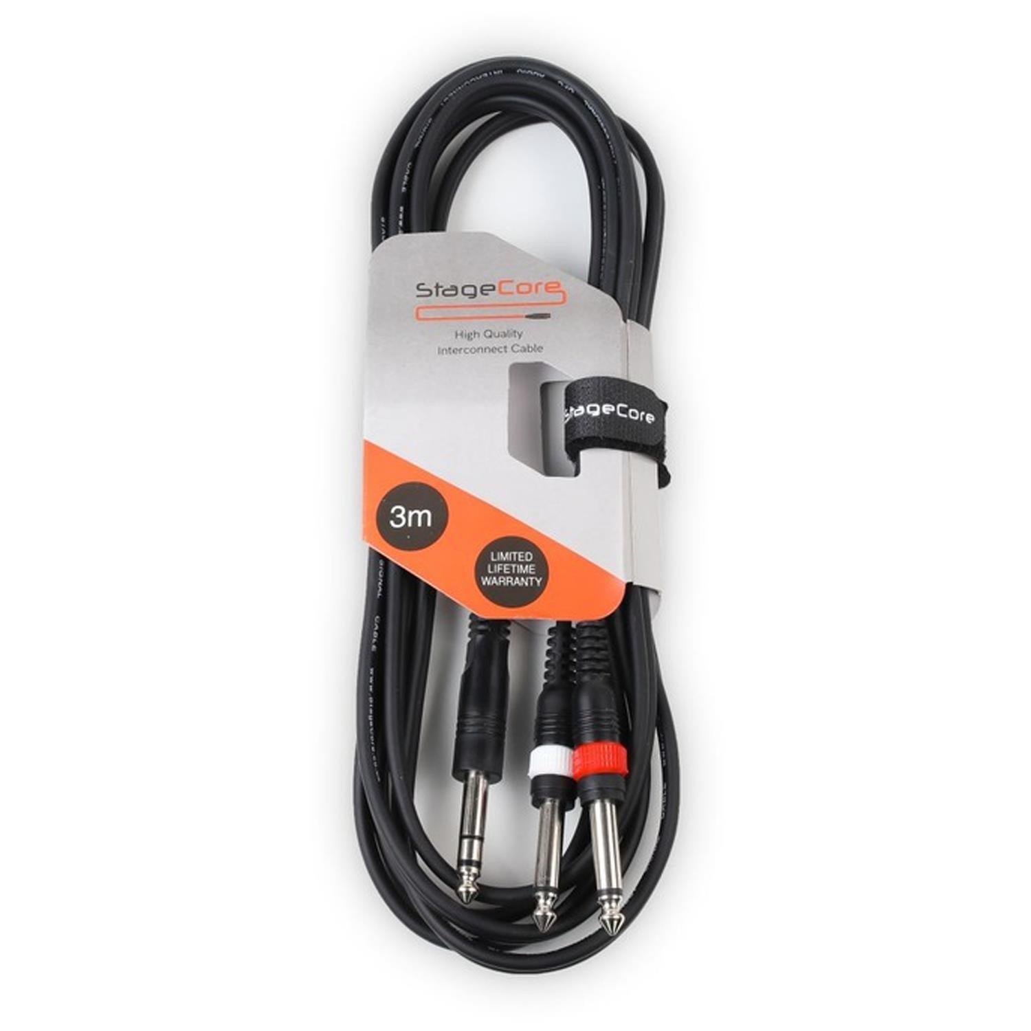 Stagecore AIROH 210 3m 1 x 6.35mm Stereo Jack to 2 x 6.35mm Mono Jack Cable - DY Pro Audio