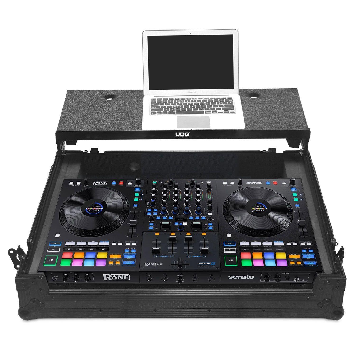 UDG Ultimate Flight Case Rane Four Black Plus (Laptop Shelf + Wheels) - DY Pro Audio