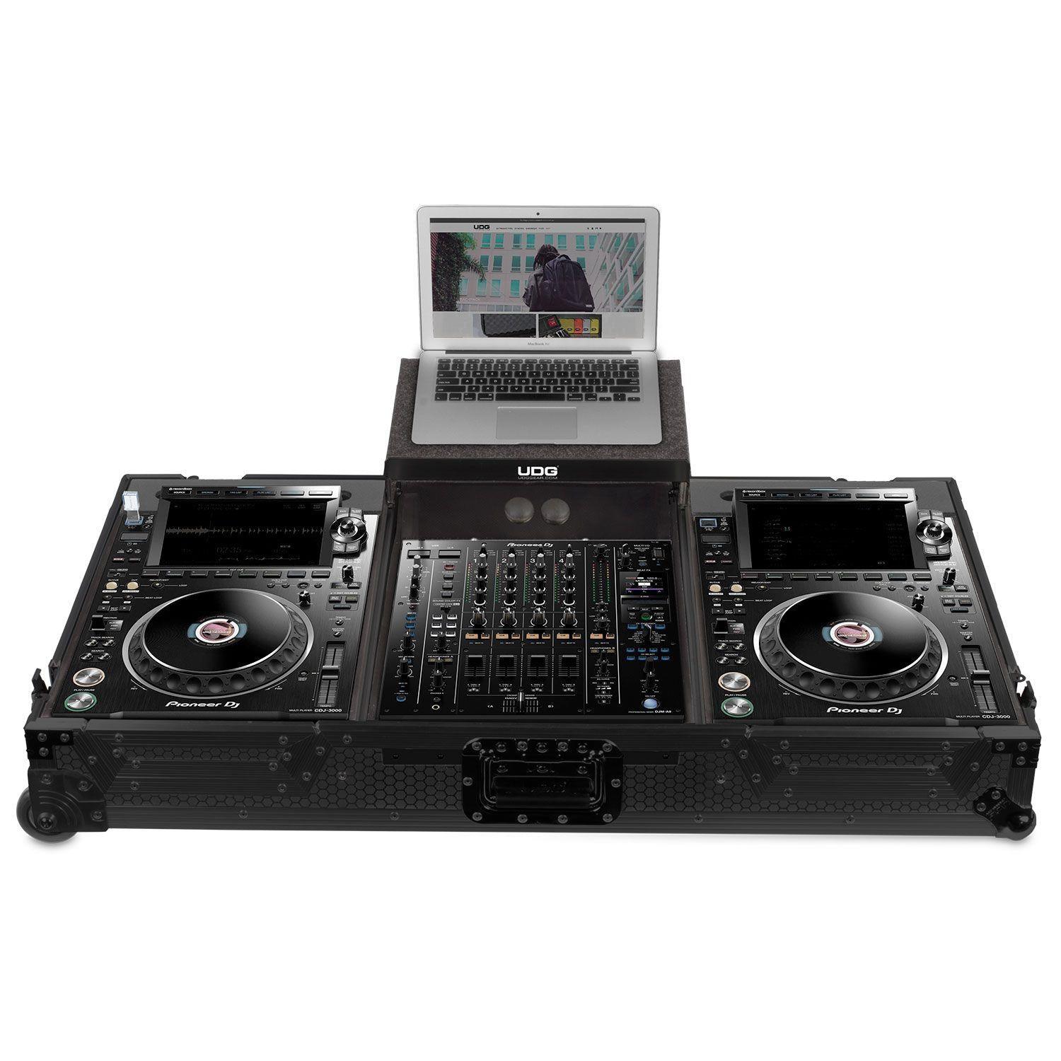 UDG Ultimate Flight Case Set Pioneer CDJ-3000/A9 Black Plus (Laptop Shelf + Wheels) - DY Pro Audio