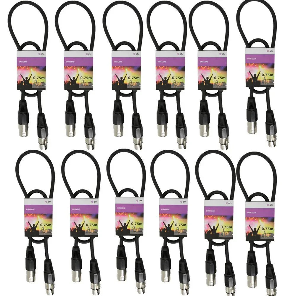 12 x QTX 0.75M DMX Lighting Cables - DY Pro Audio