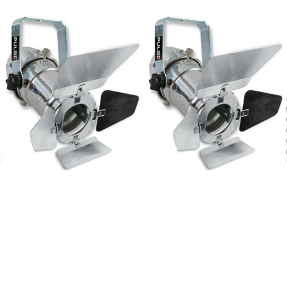 2 x Silver Pulse PAR16 Birdie Can 230v Parcan Lantern Spotlight With Barn Doors - DY Pro Audio